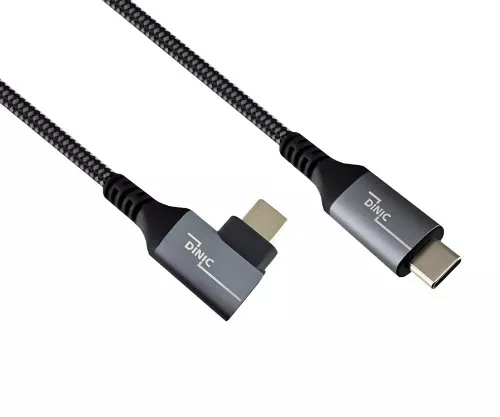 Cable DINIC USB C 4.0, recto a ángulo de 90°, PD 240W, 40Gbps, conector de aluminio, cable de nailon, 0,50m